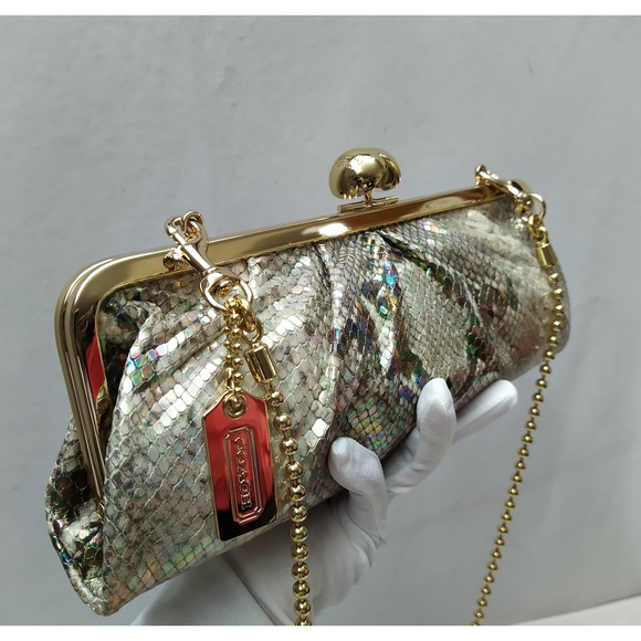 Coach Amanda Darcy Kisslock Iridescent Embossed Python Crossbody 